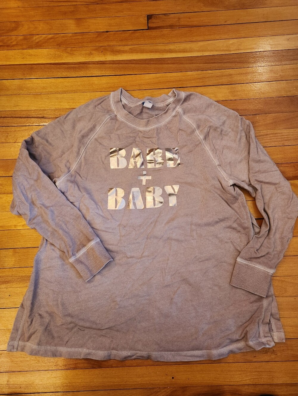 Maternity Taupe Long Sleeve 'Babe + Baby' Graphic Sweatshirt
